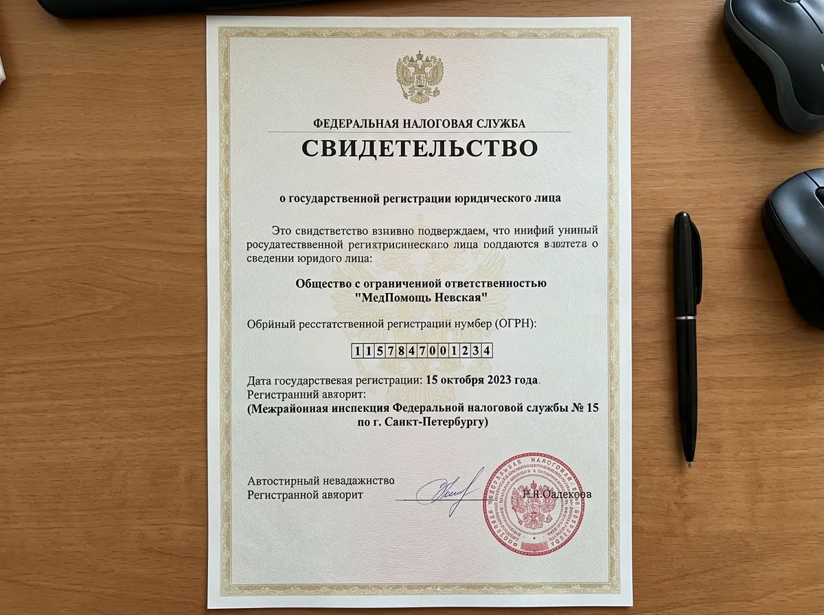 Свидетельство о государственной регистрации ООО МедПомощь Невская, ОГРН, официальный документ ФНС России